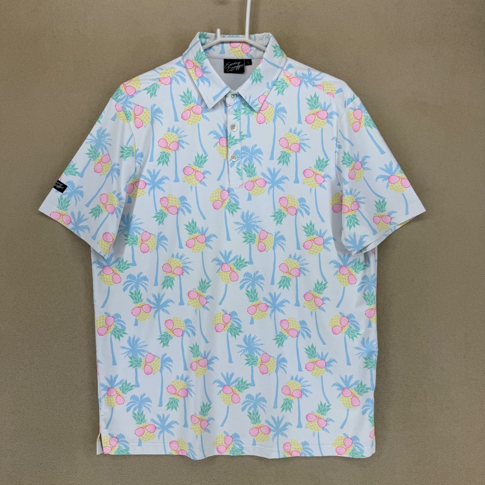 Sunday Swagger Men's Large L White Pineapple Palm Tree‎ Golf Polo Shirt